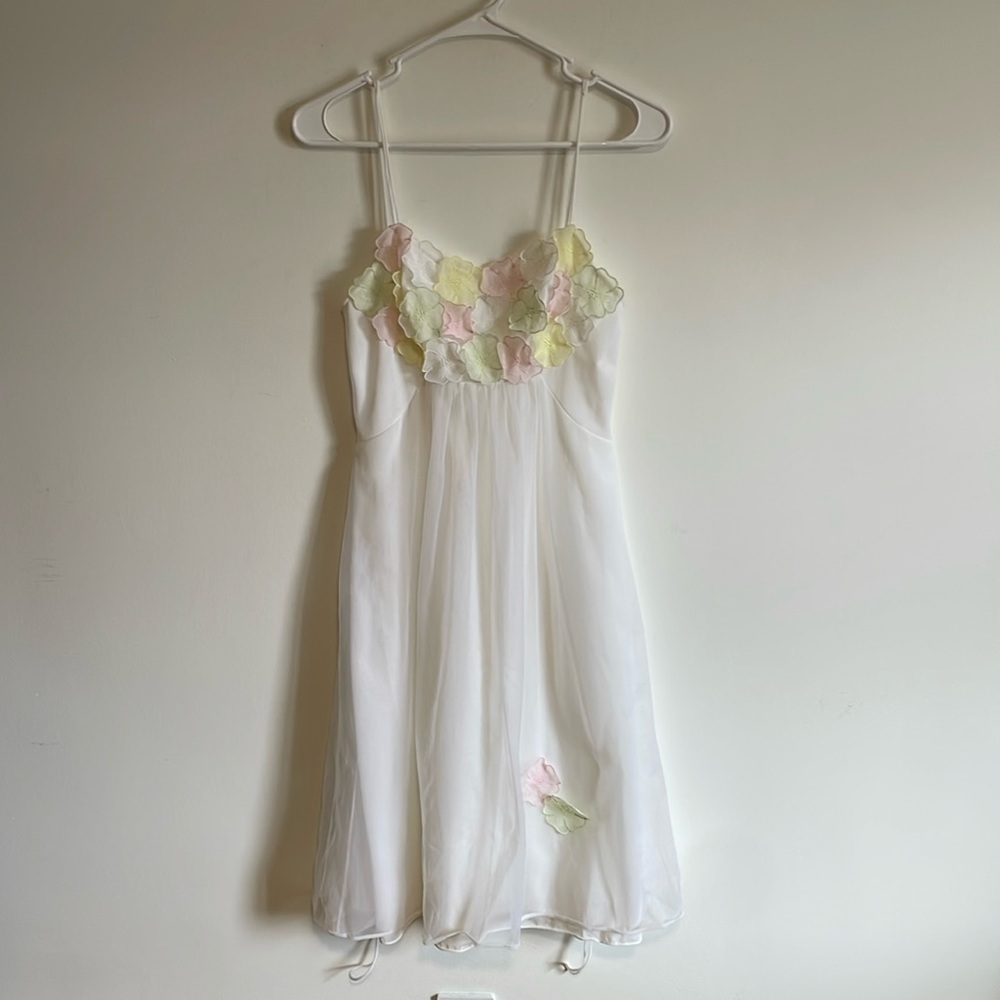Warner’s Chemise Nightie SM White Romantic Appliqué VTG Slip Floral Chiffon - Picture 2 of 15